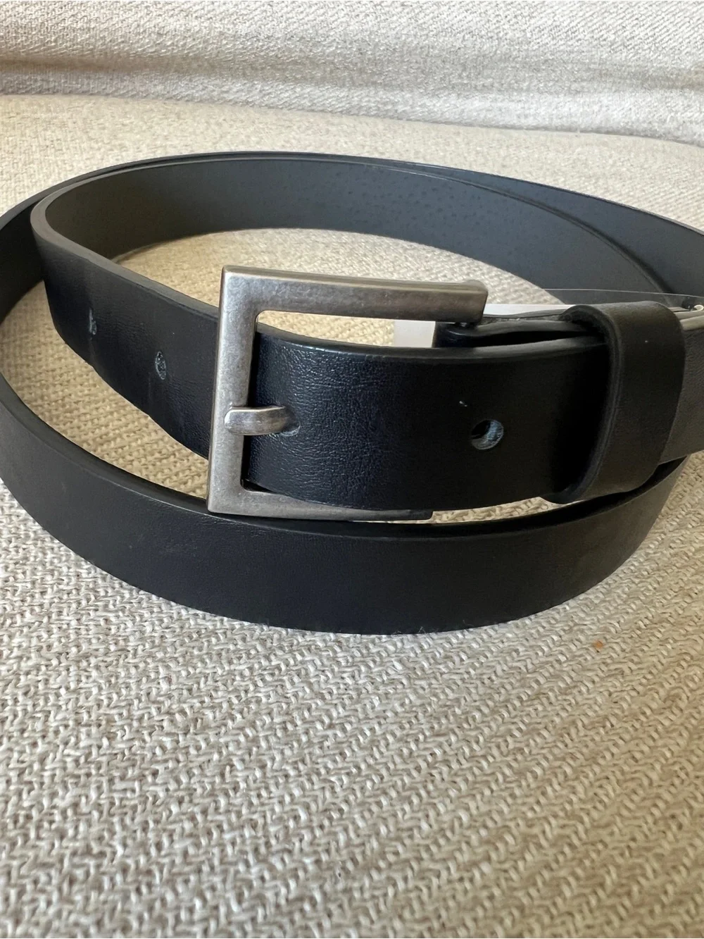 90s black leather belt with square brushed silver buckle XL Minimal Slim Y2K